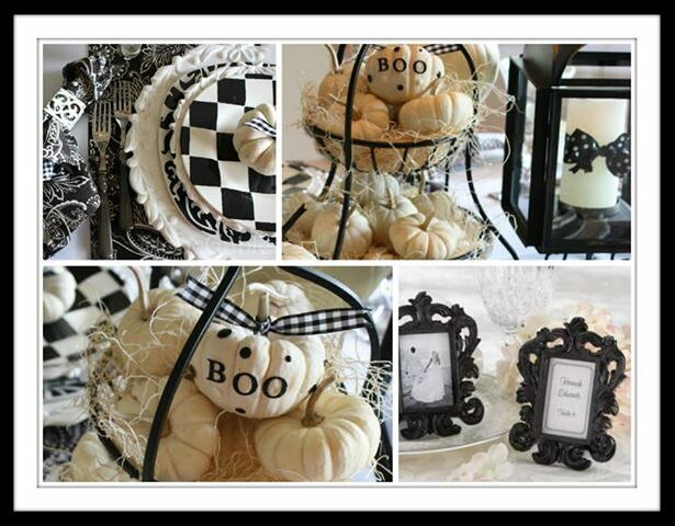 black and white, Halloween, tablescape and party