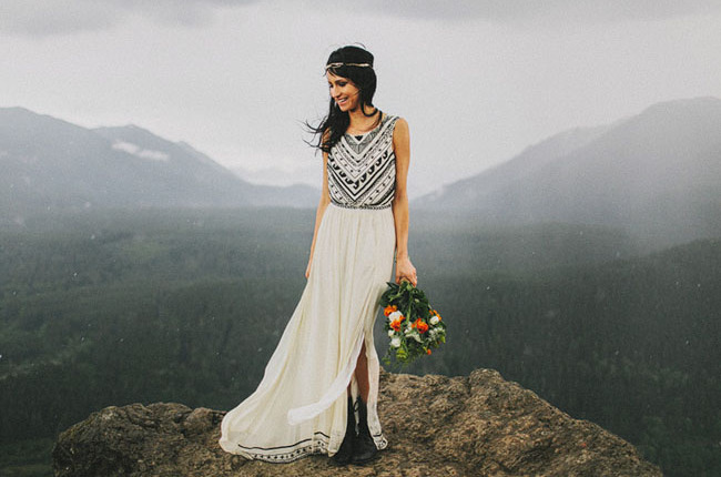 wedding dress, green wedding shoes and bride