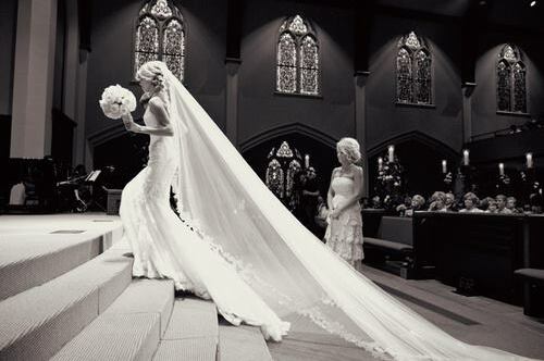 white and black, long dress and wedding dress