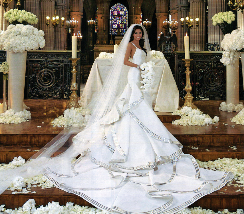 wedding dress, silver, white and eva longoria