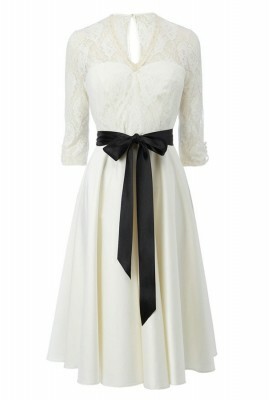 knee length wedding dress, v-neck wedding dress and vintage wedding dress
