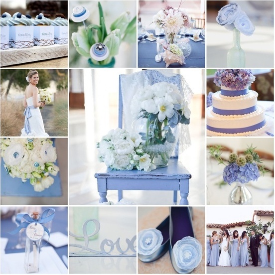 wedding dress and periwinkle wedding