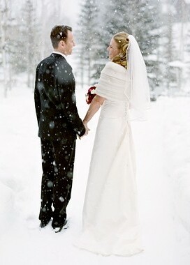 winter, wedding dress and snow