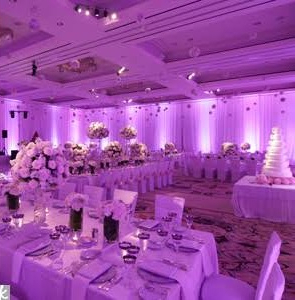 reception venu, white and purple