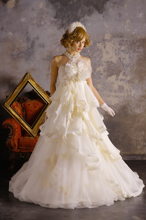 wedding gowns, white petticoats, lipstick and blush