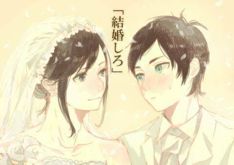 anime, shingeki no kyojin and erenxmikasa wedding