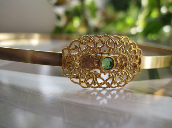hair accessories, green and gold headband