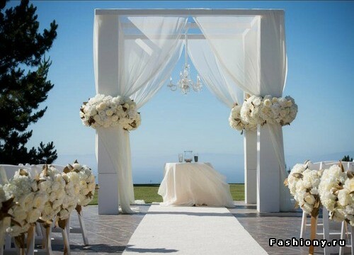 arch, grass and flowers