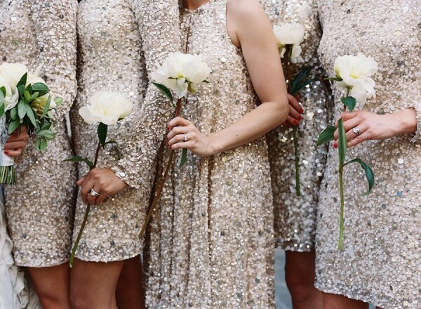 bride, sequin and bridesmaids
