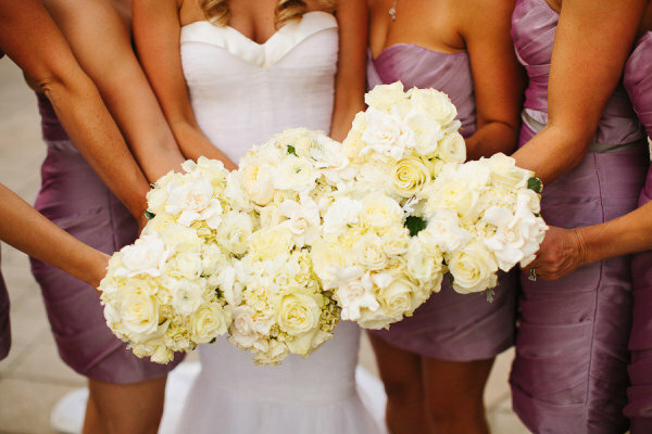 white, dress and bouquets