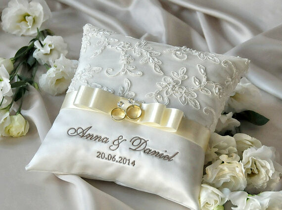 lace, white and ring pillow