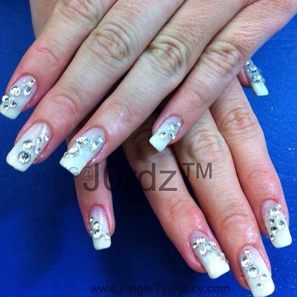 crystals, nails, white and rhinestones