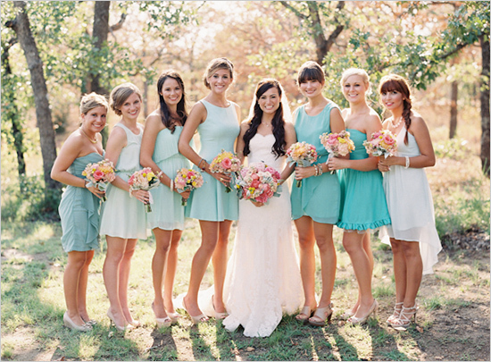 bridal party, mint and wedding color