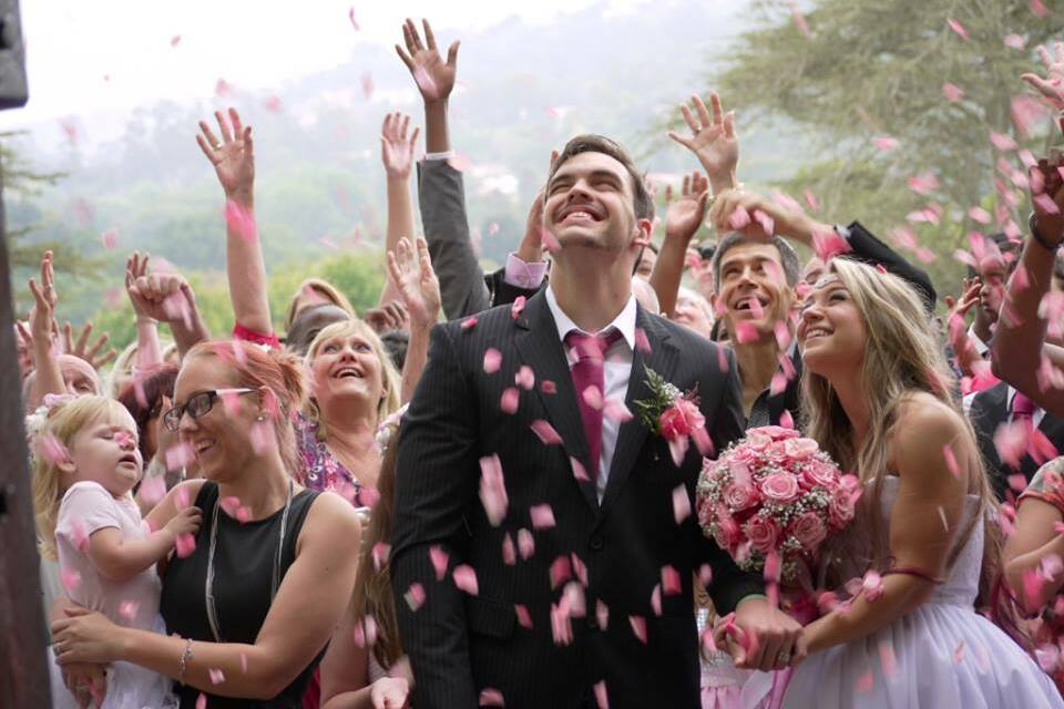 fairytale, rose petals, bride and bouquet