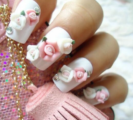 nail design, pink, floral and nail