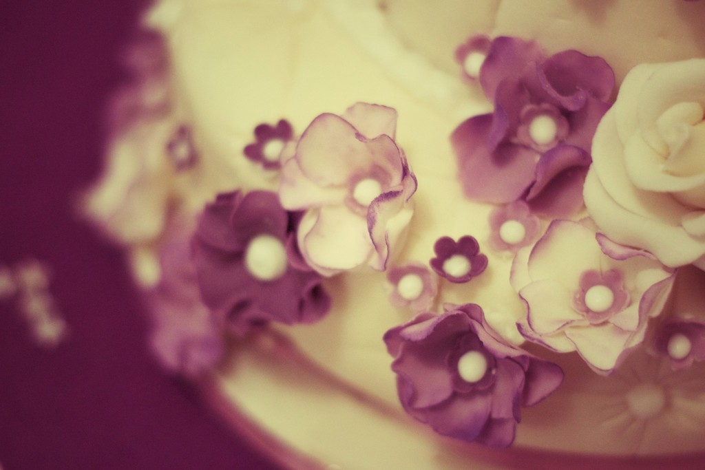 white, purple, cake and flowers