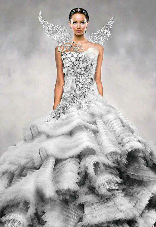 katniss, mockingjay, white and weddingdress