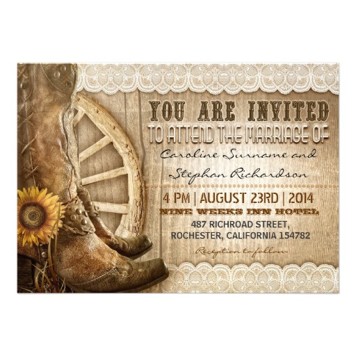 wood, lace, country and cowboy wedding invitation
