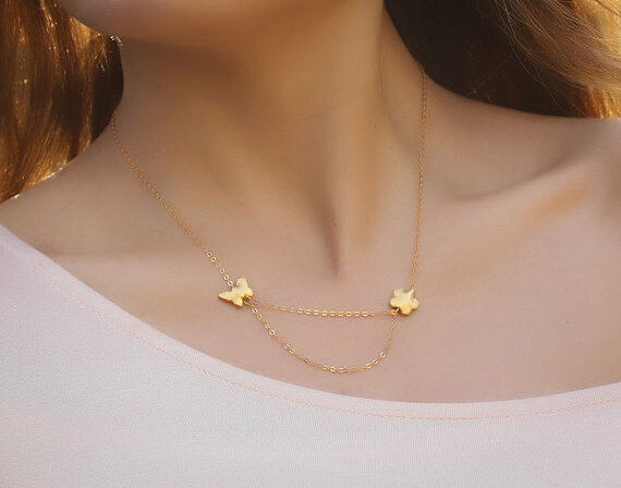 charm necklace, flower gold necklace and layering necklace