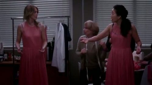 pink dress, greys anatomy and april kapners wedding