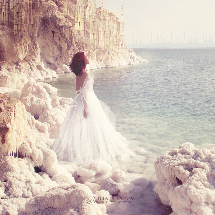 ocean, bride, magic and wedding dress