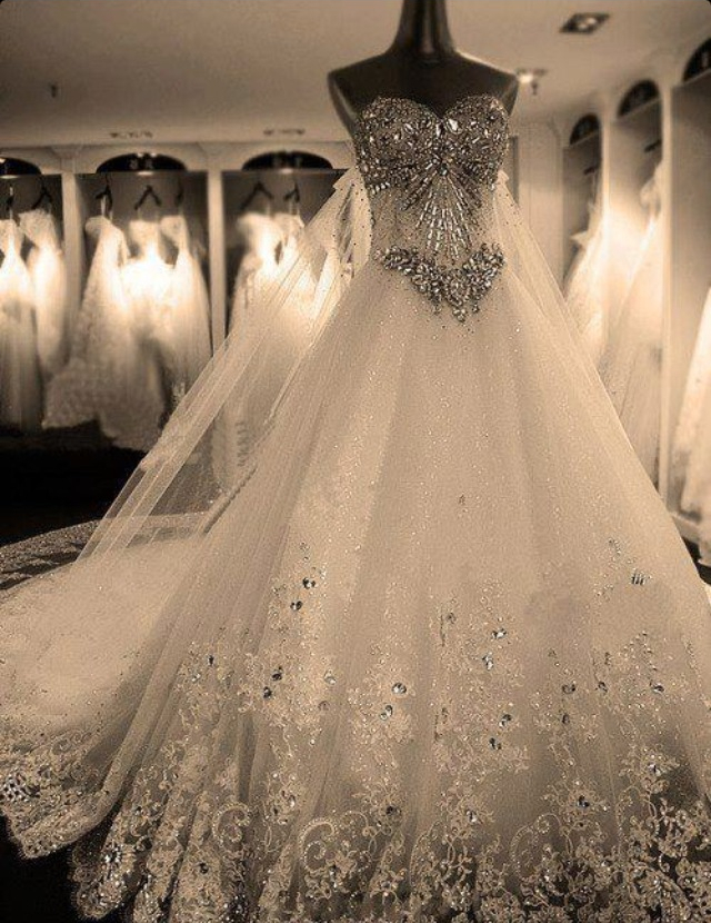 white, train, sequins and dress