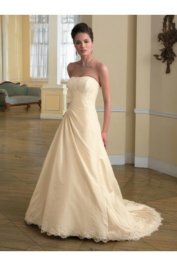 wedding dress, champagne and taffeta