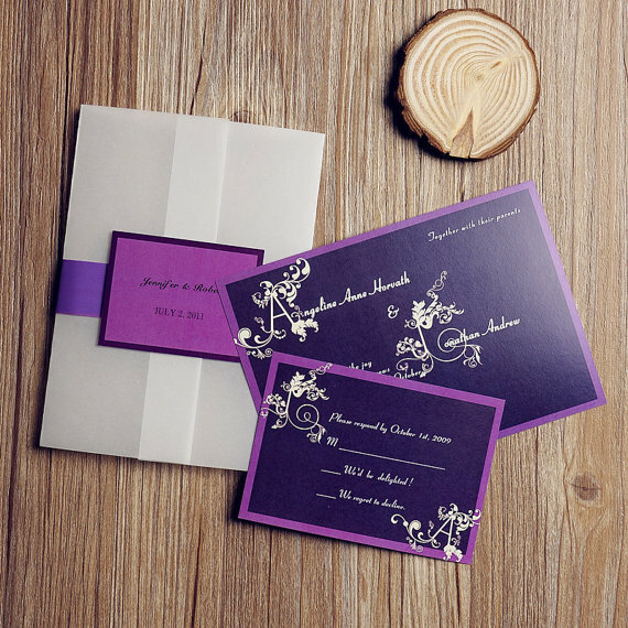 pocket, purple and wedding invitations