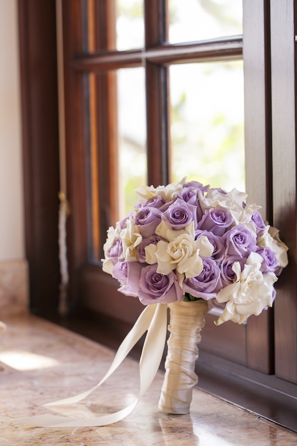 wedding bouquet, white and purple