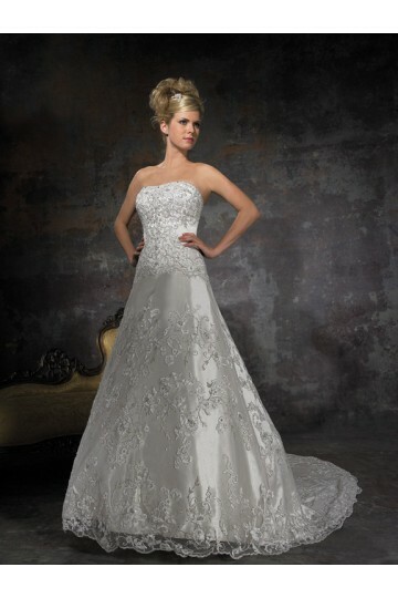silver wedding dress, strapless and vintage