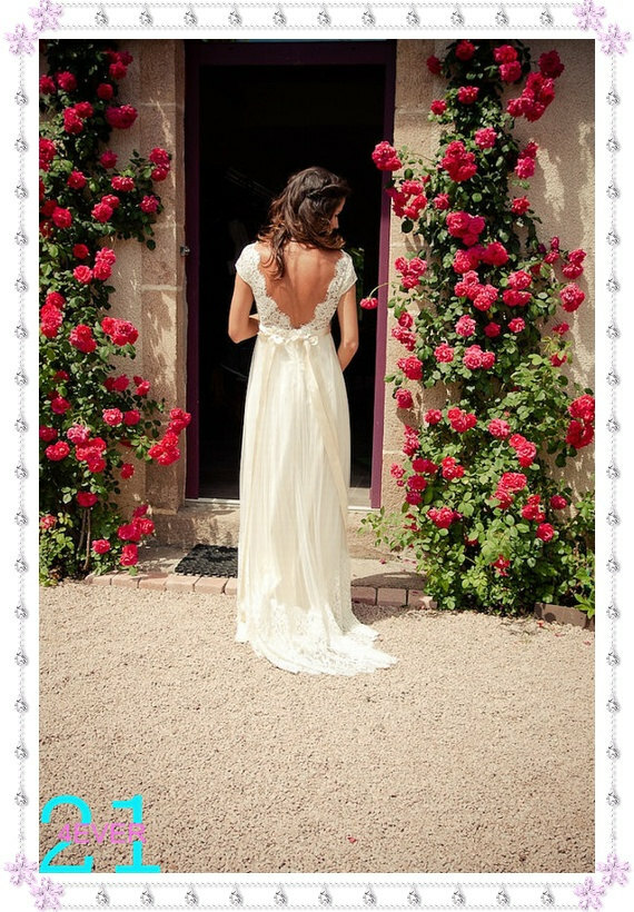 open back wedding dress, pregnant wedding dress and lace wedding dress