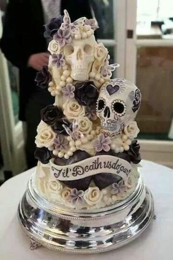 till death do us part, topper, skulls and wedding cake