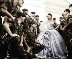 army wedding, army and wedding dress