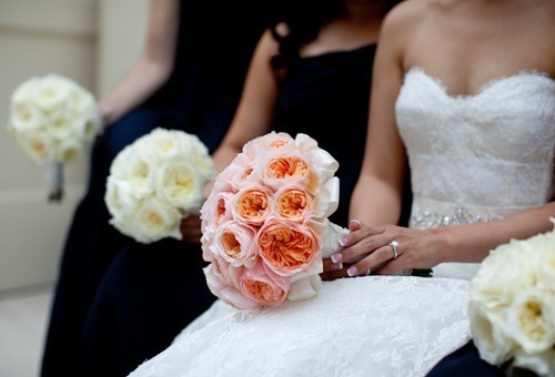 black, flowers and weddingdress