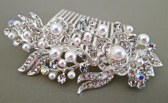 rhinestone comb, flower hair comb and pearl hair comb