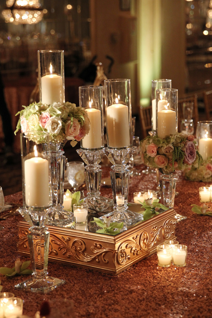 wedding design, mirror box, floral and candles