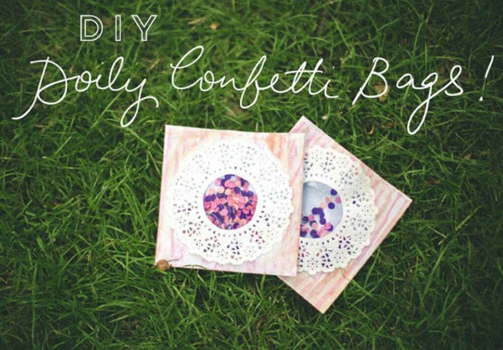 bag, confetti, diy and doily