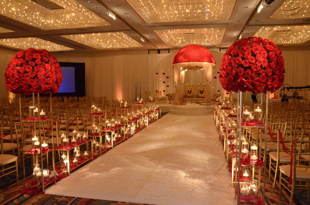 runner, roses, wedding design and aisle