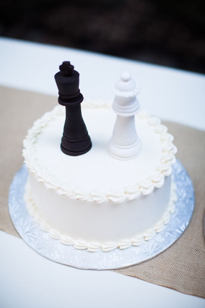 cake, grooms cake, chess and white