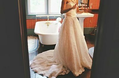 bathroom, puffy and wedding dress