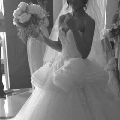 wedding dres, bouquet and dress