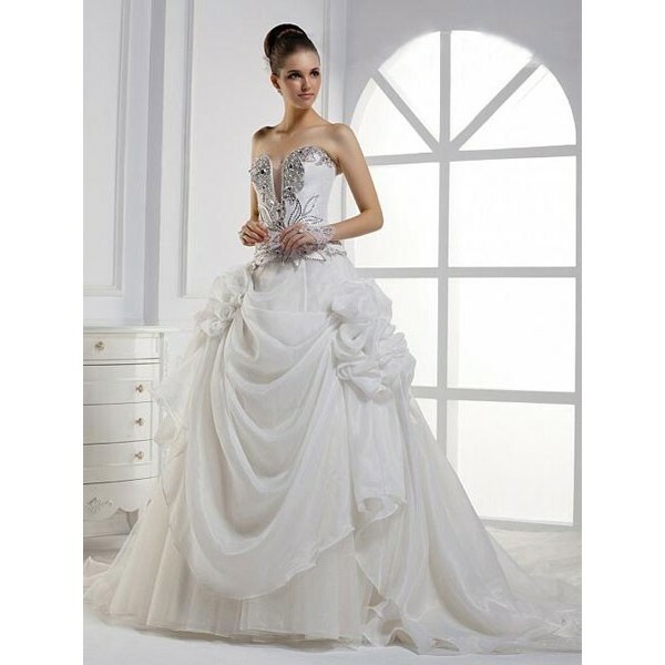 beaded, chapel train, taffeta and sweetheart