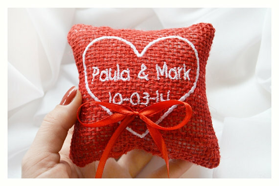 heart wedding pillow, personalized ring pillow and wedding ring pillow