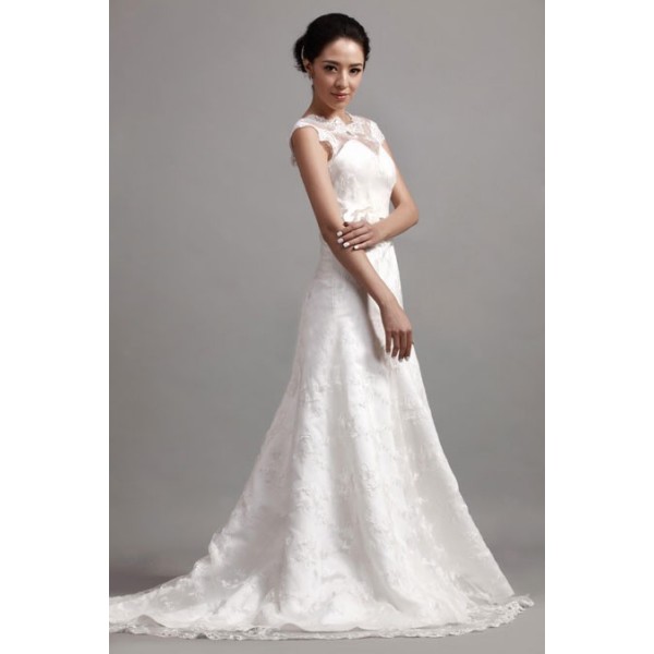 wedding dress, sweep train, bridal gown and cap sleeves