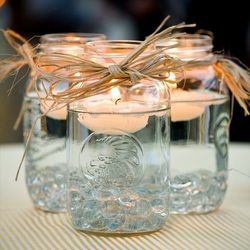 mason jar, floating candles and rustic