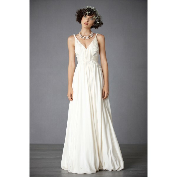 wedding dress, simple, strap and v-neckline
