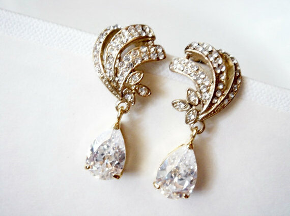 beach wedding, cz earrings and bridesmaid gift