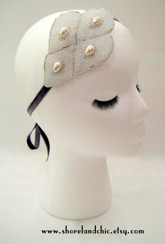 etsy, bridal fascinator, silver and art deco