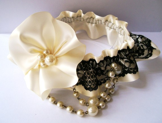 lingerie garter, pearl garter and ivory garter
