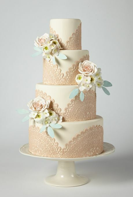 bridal cake, pink doilies, cakes and flowers